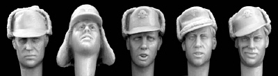 5 Heads wearing German WWII Cold weather caps visors/peaks