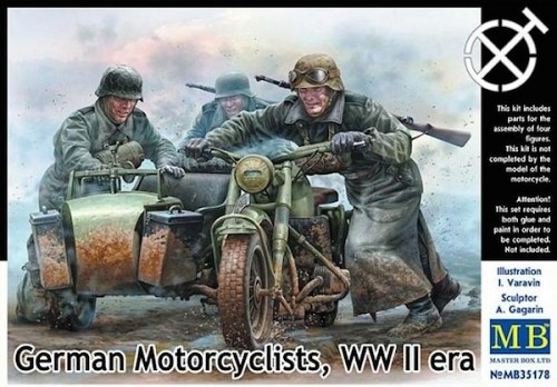 German Motorcyclists, WWII era (Motorcycle illustrated on the box is not included)