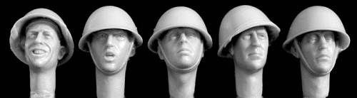 5 heads, Brit. Mk III steel helmet