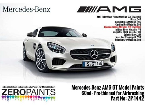 Basecoat Paint Mercedes AMG GT Diamond White Metallic 799 Paint Set 2x30ml (pre-thinned)