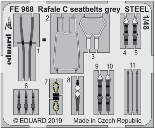 Rafale C seatbelts grey STEEL for REVELL kit